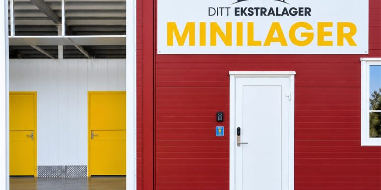 Retusjert foto av inngangen til Minilager Jessheim